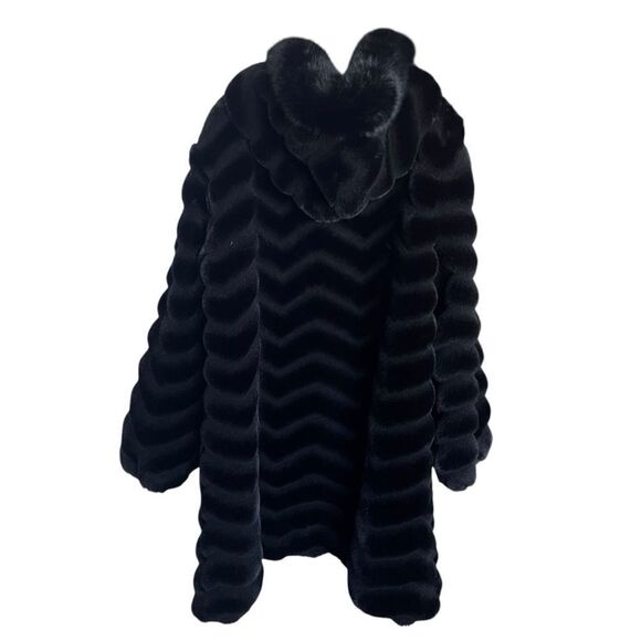 GALLERY Hooded Faux Fur Coat Black Size 1X - Picture 5 of 11